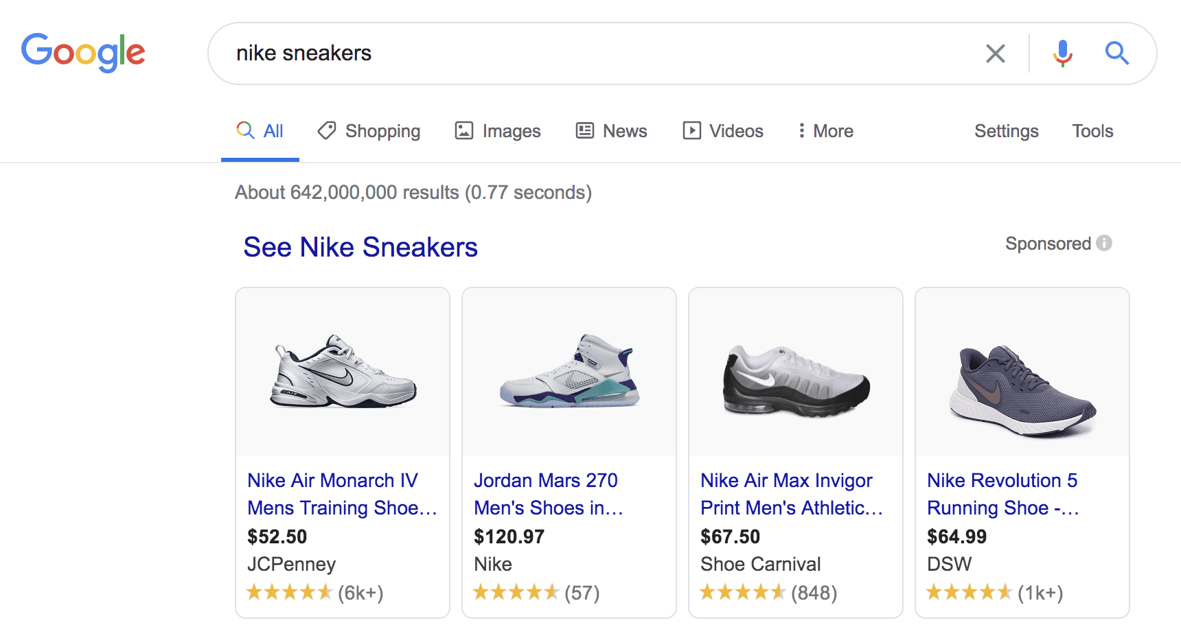 Example of Google shopping ads