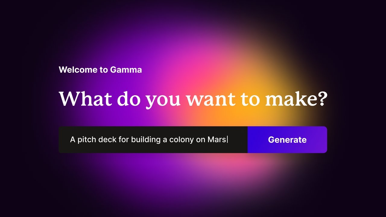 Gamma's landing page asks the users what they want to create
