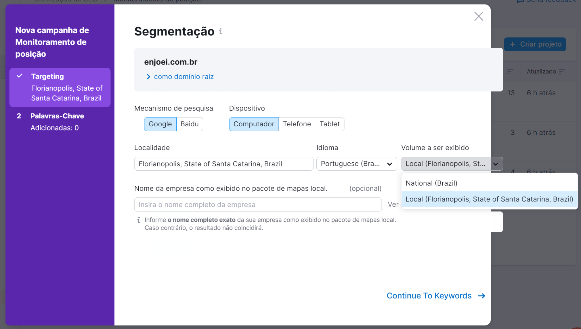 volume de pesquisa de palavras-chave - ferramenta monitoramento de posição