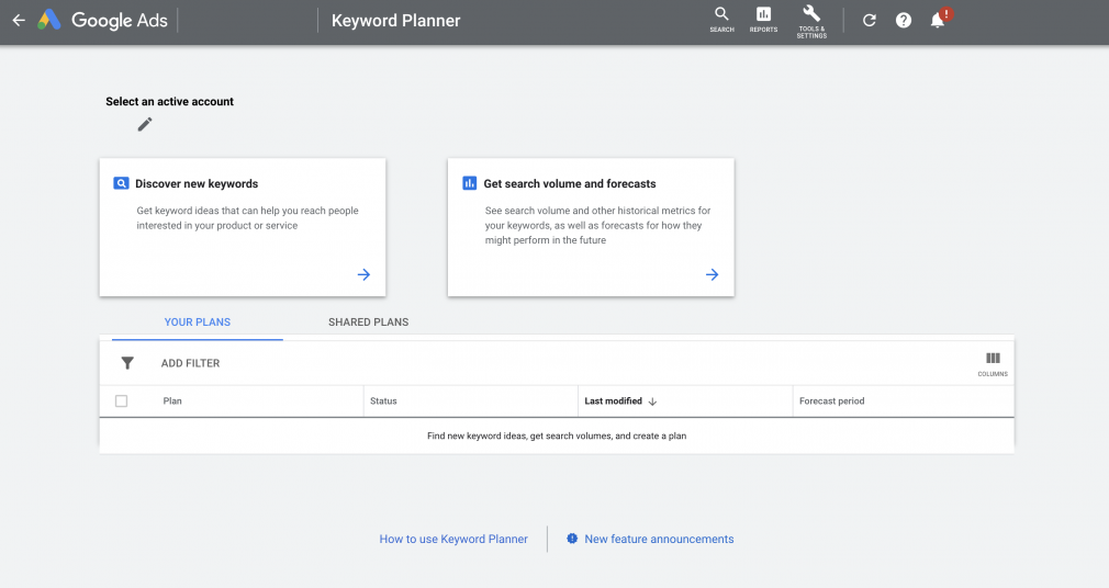 Screenshot of Google Ads Keyword Planner