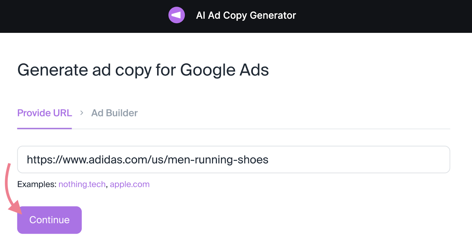 Enter URL successful  AI Ad Copy Generator