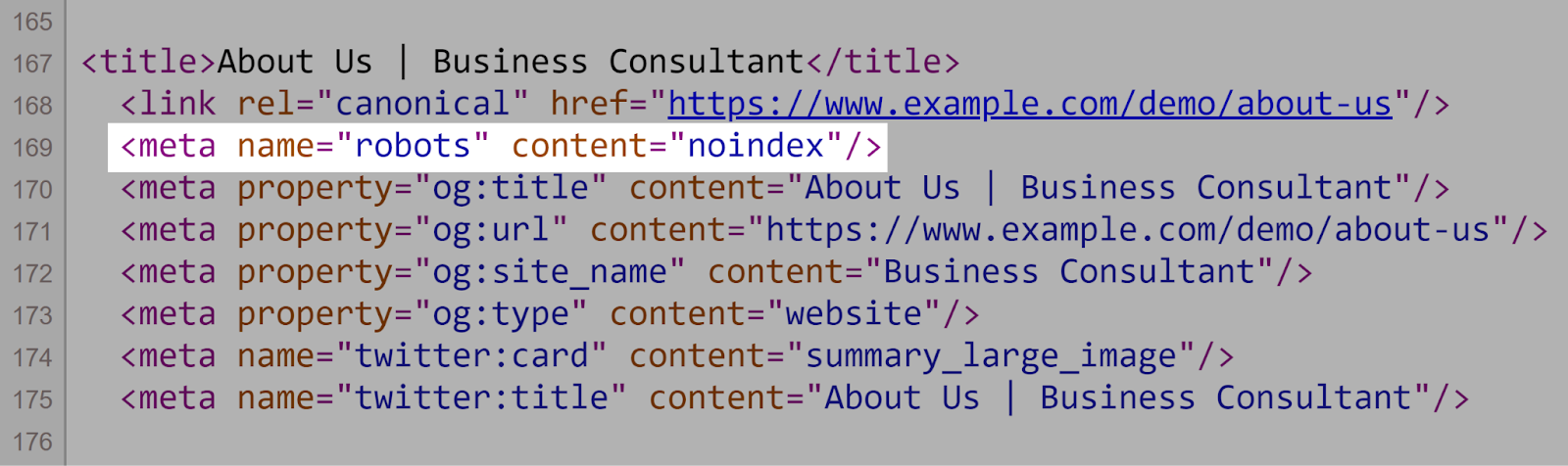 noindex meta robots tag in page source code.