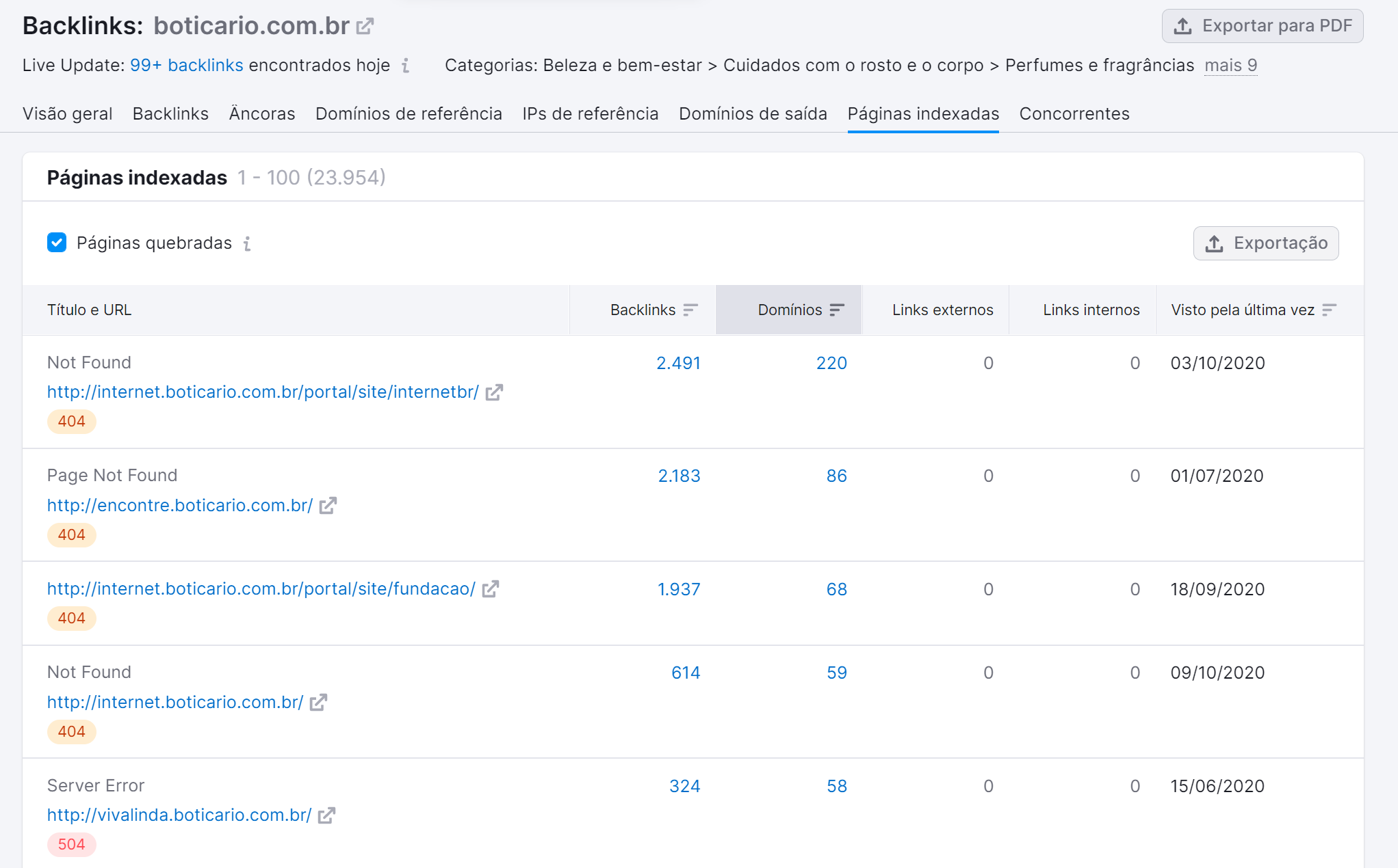 12 técnicas de SEO para aumentar o tráfego orgânico do seu site 8 técnicas de seo - exemplo ferramenta análise de backlinks