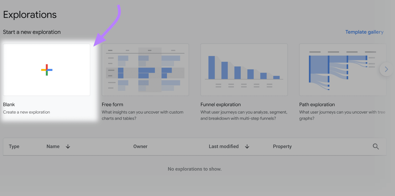 “Blank” study  template selected nether  "Explorations" section