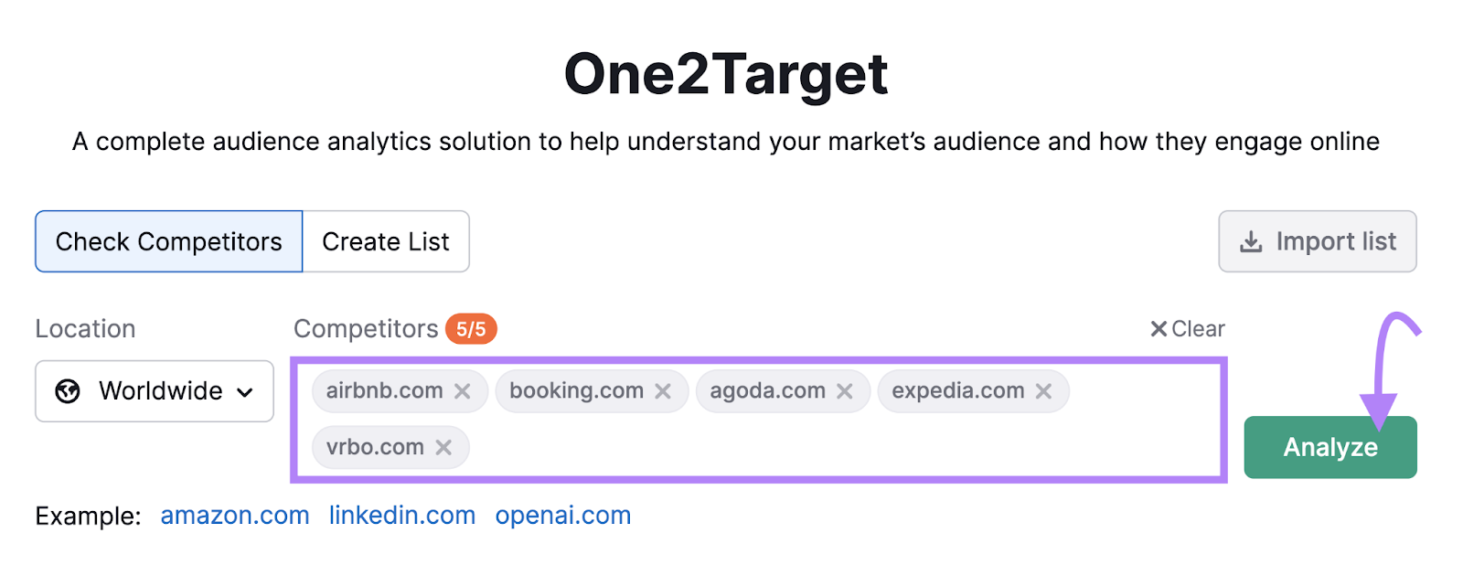 One2Target tool search bar