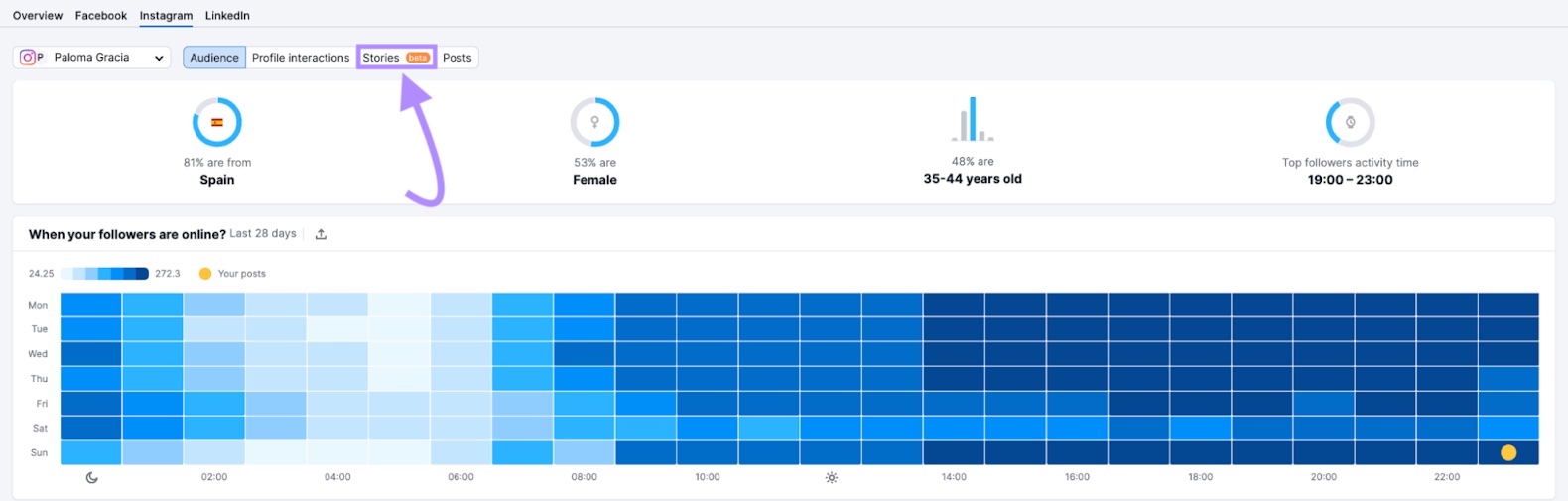 “Stories” tab selected successful  Social Analytics