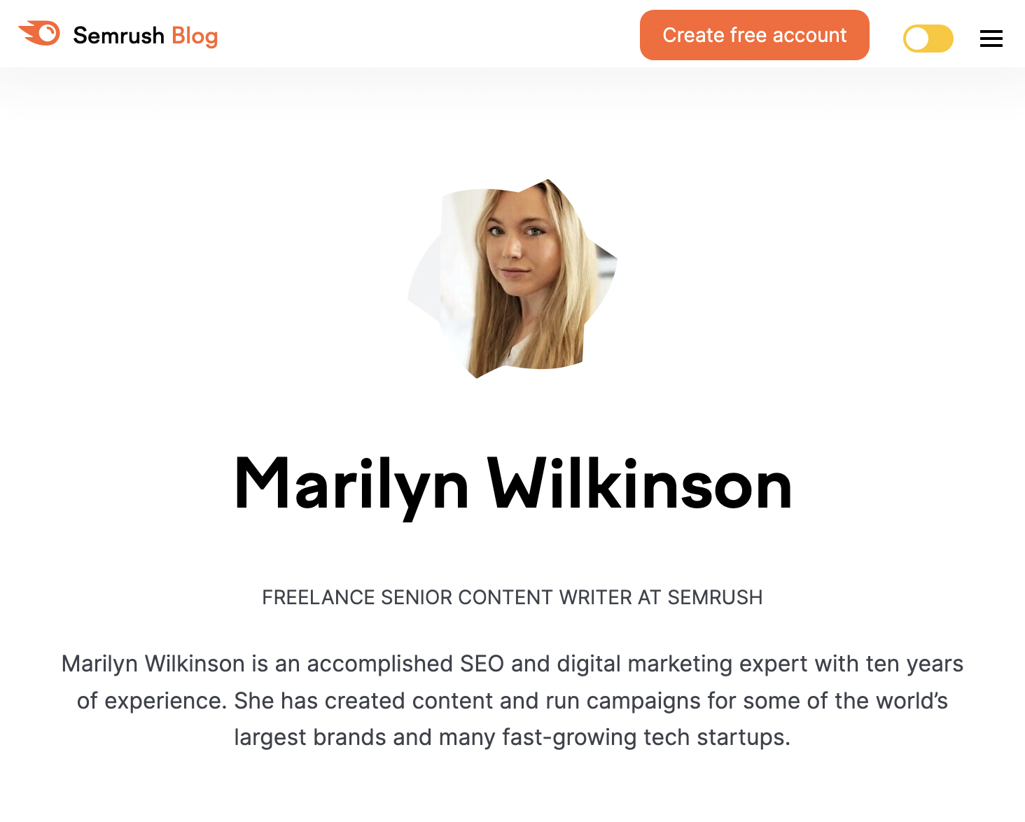 Marilun Wilkinson's autor bio on Semrush Blog