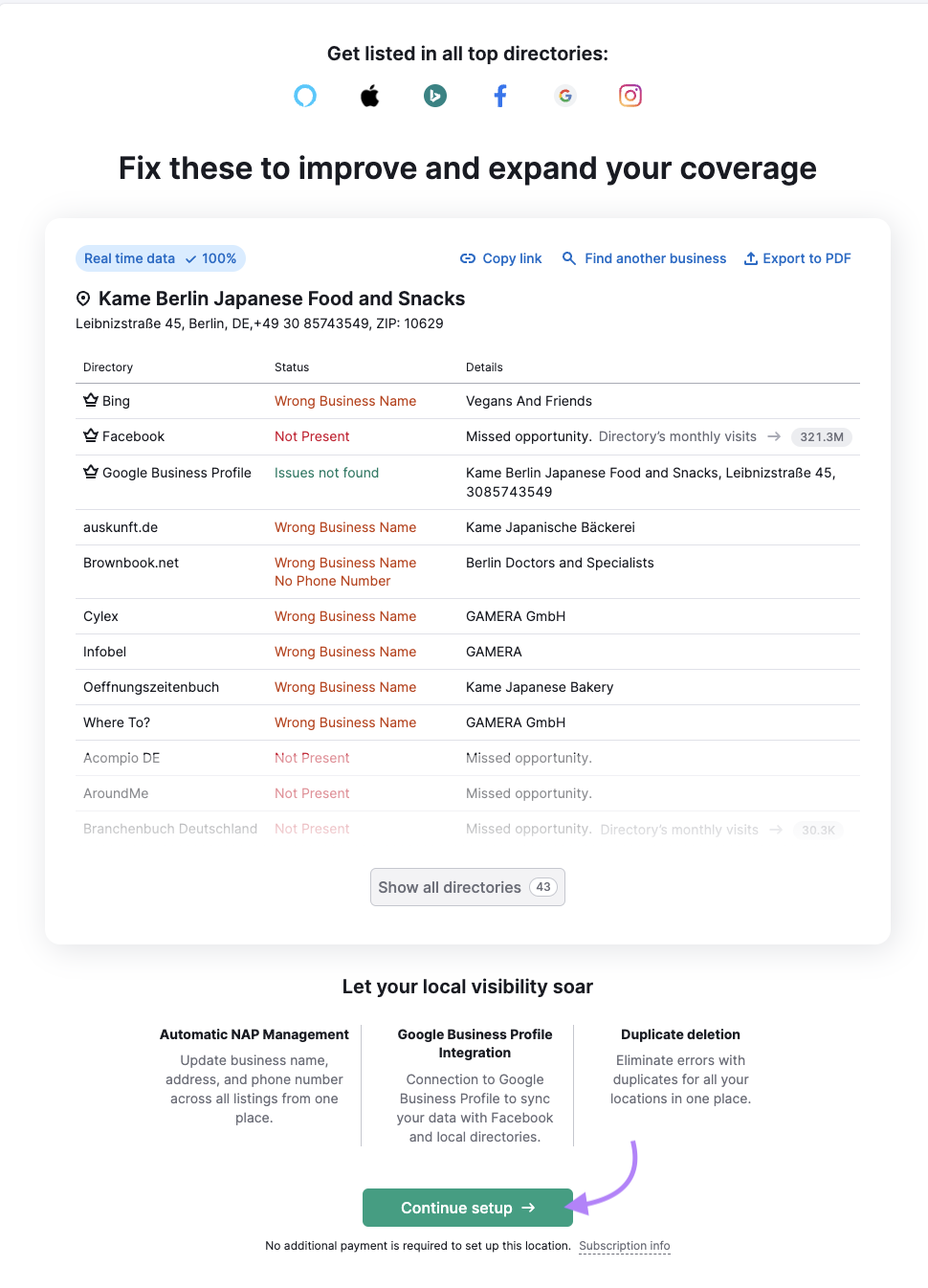 Listing Management tool landing page