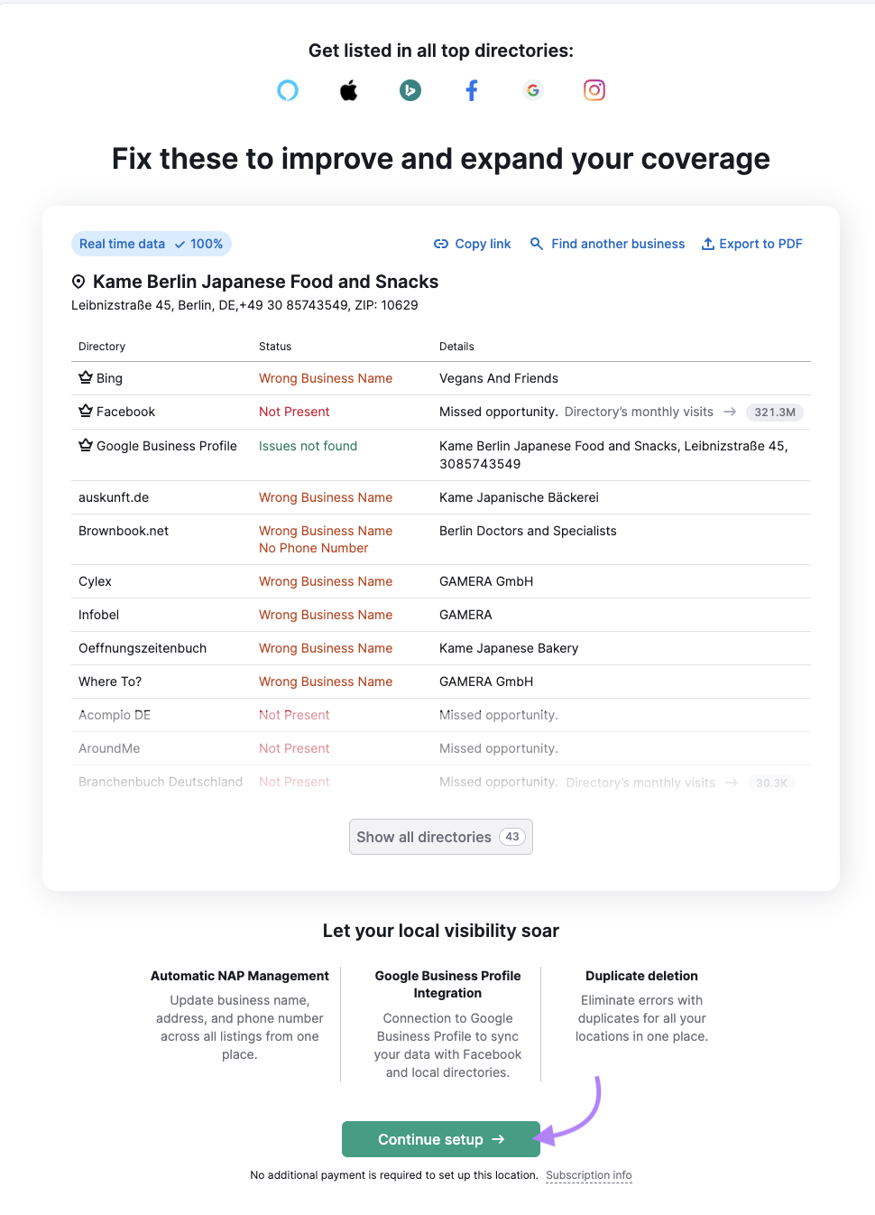 Listing Management instrumentality   landing page