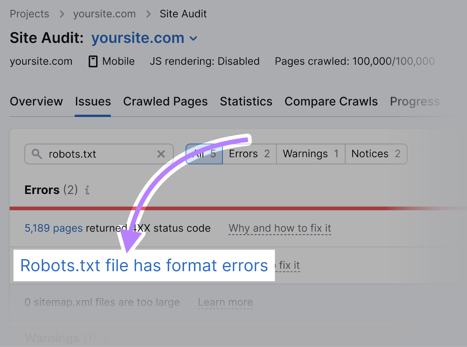“Robots.txt file has format errors”
