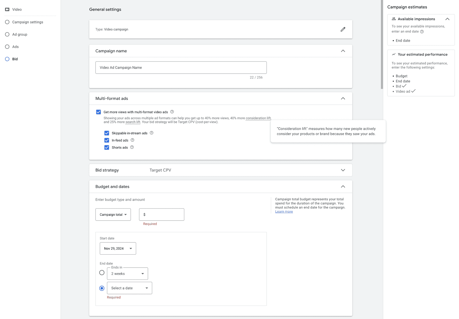 Google ads general settings