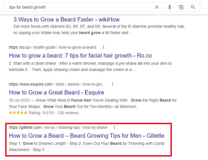 Gillette in organic results