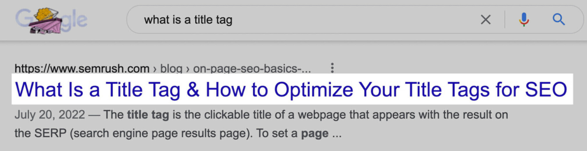 title tag on SERP