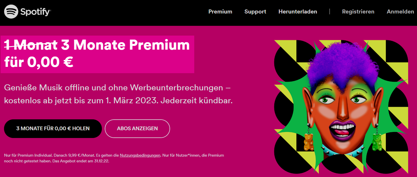 Spotify: 3 Monate Premium für 0,00 Euro