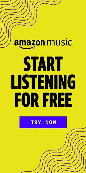Amazon Music's banner ad with "Start listening for free" slogan
