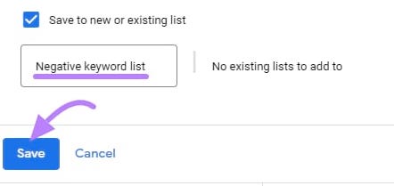 how to save your negative keywords