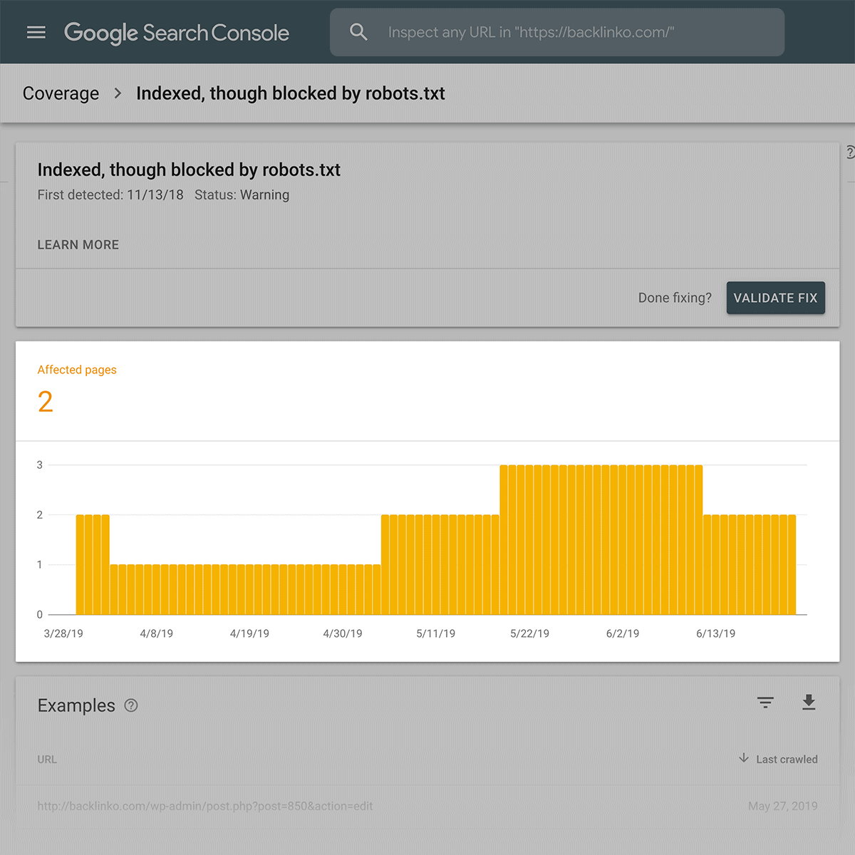 Google Search Console – Coverage example