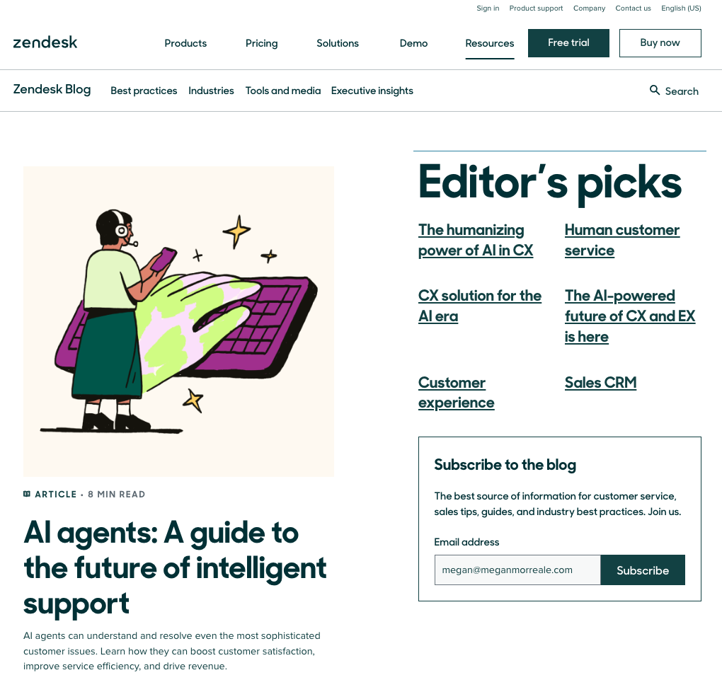 Zendesk's blog page