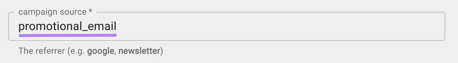 "promotional_email" entered under "campaign source" field