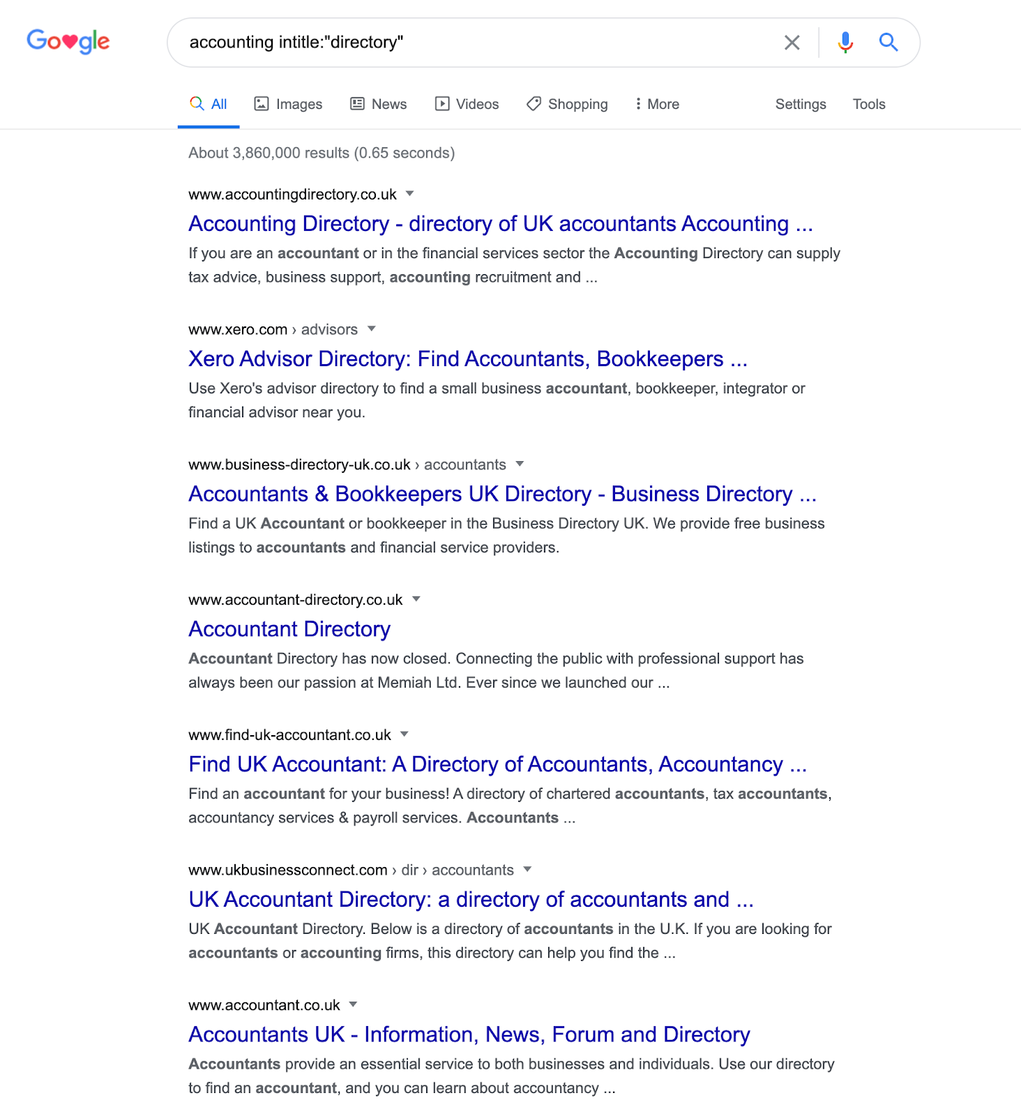 Example of using intitle and getting google search results