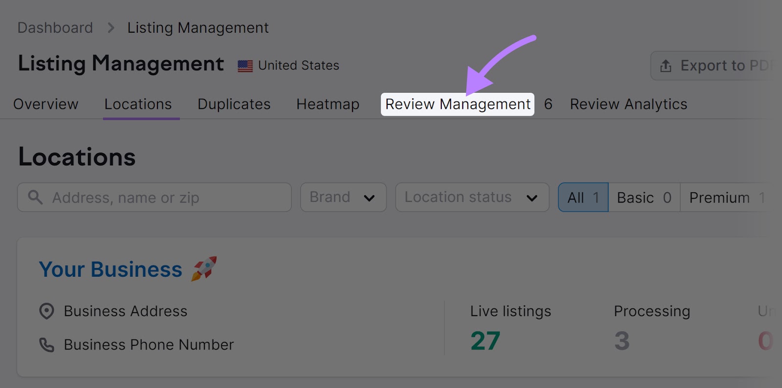 ”Review Management” tab