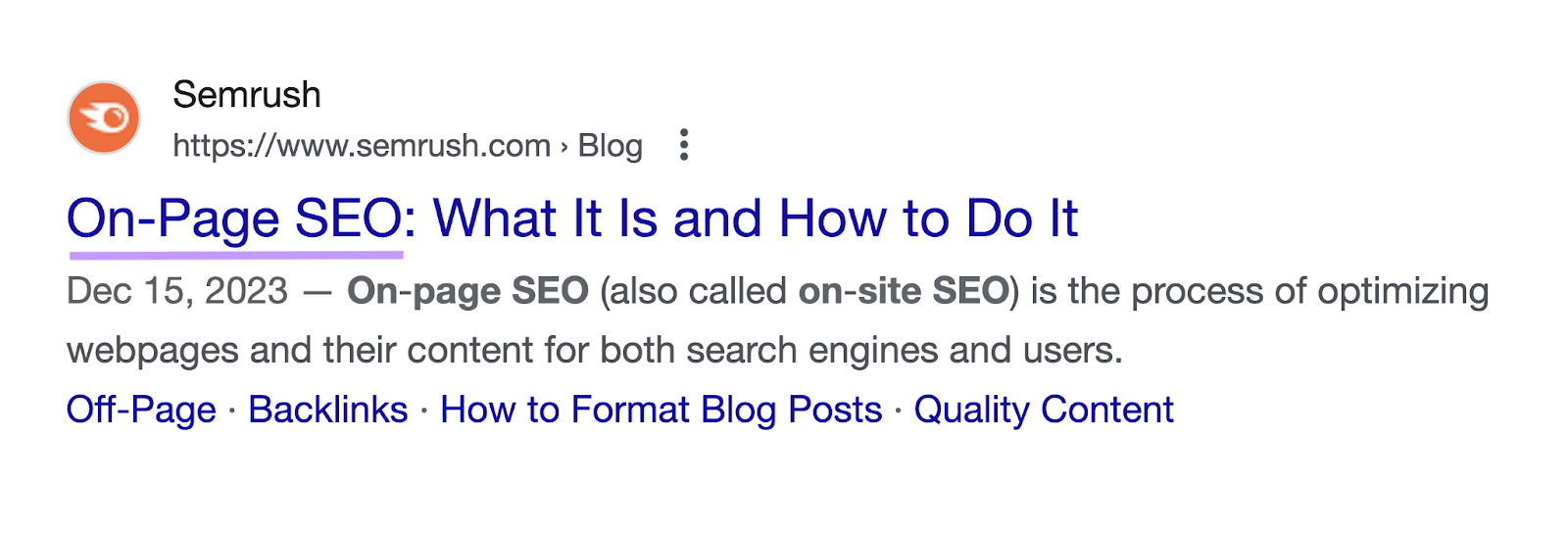 title tag says "on-page seo: what it is and how to do it"