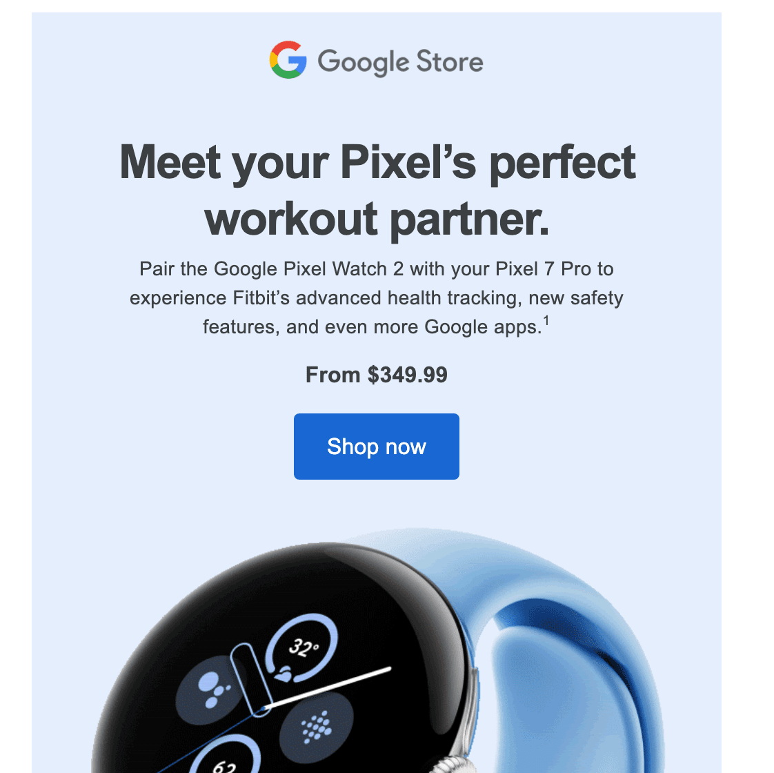 "Meet your Pixel's perfect workout partner" email from Google Store