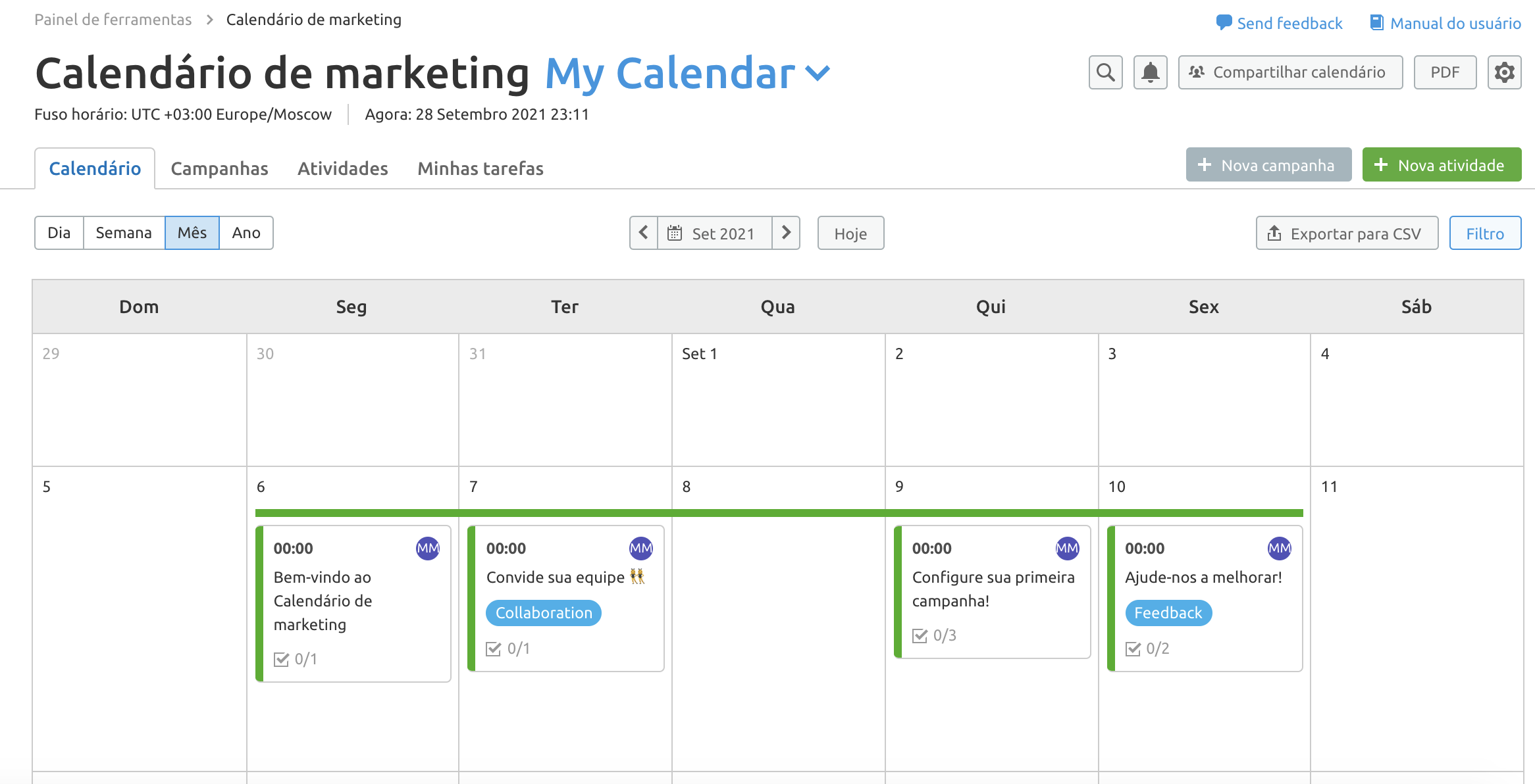 3 estilos de calendário de conteúdos para todas as suas tarefas 6 Calendário de Marketing Semrush