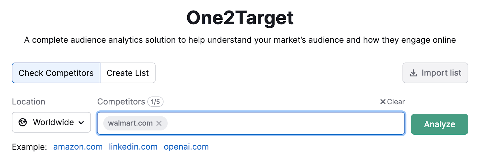 "walmart.com" entered into the One2Target tool
