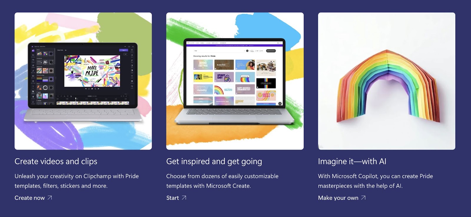 microsoft helps you create videos and clips, get inspiration with customizable templates, and create new images with AI.
