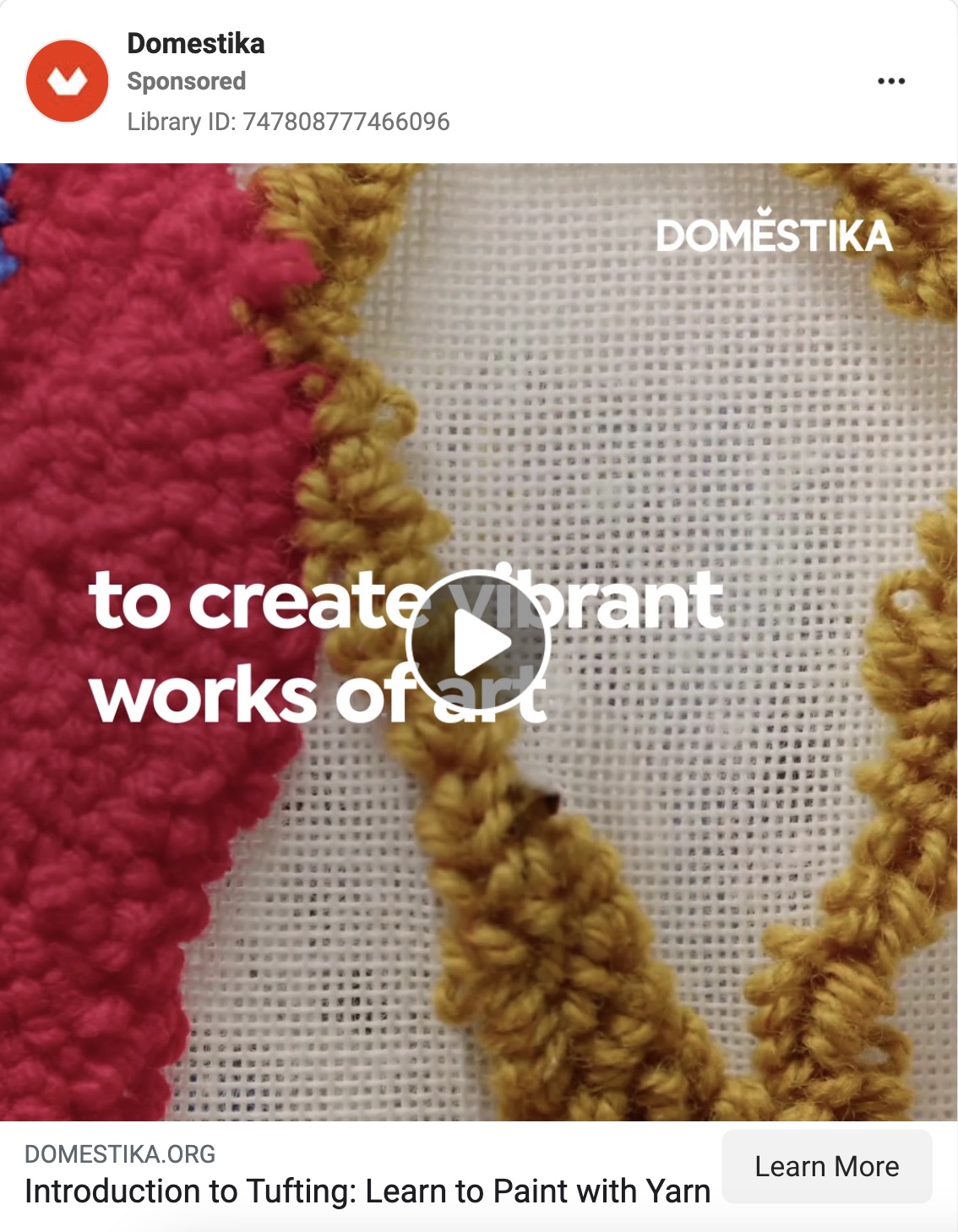 a Facebook video ad featuring a Domestika online course