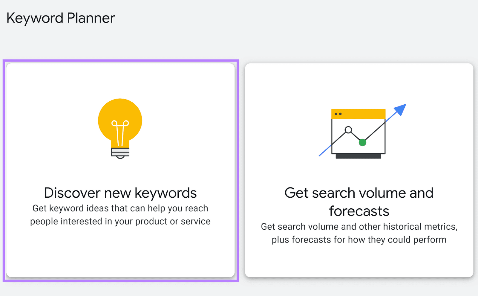 "Discover new keywords" option selected in the Google Keyword Planner