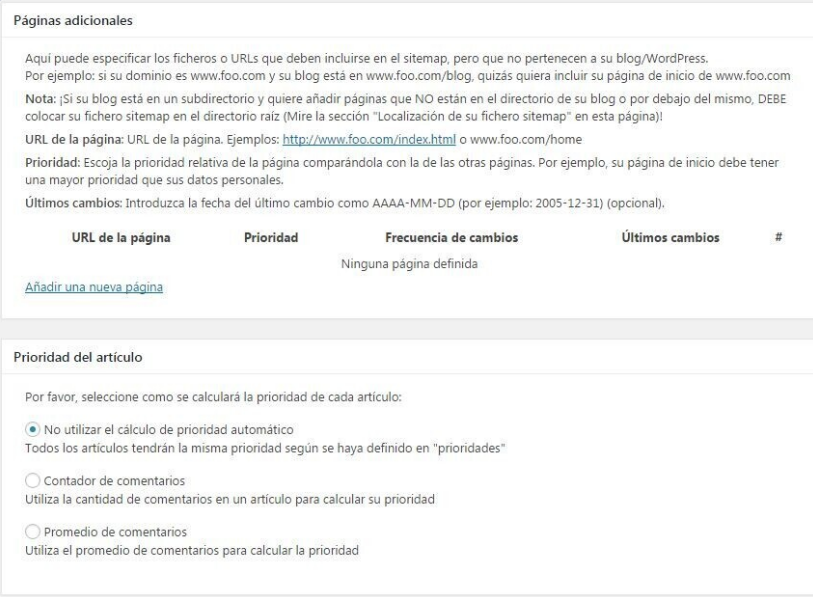 Google XML Sitemap plugin paginas opcionales