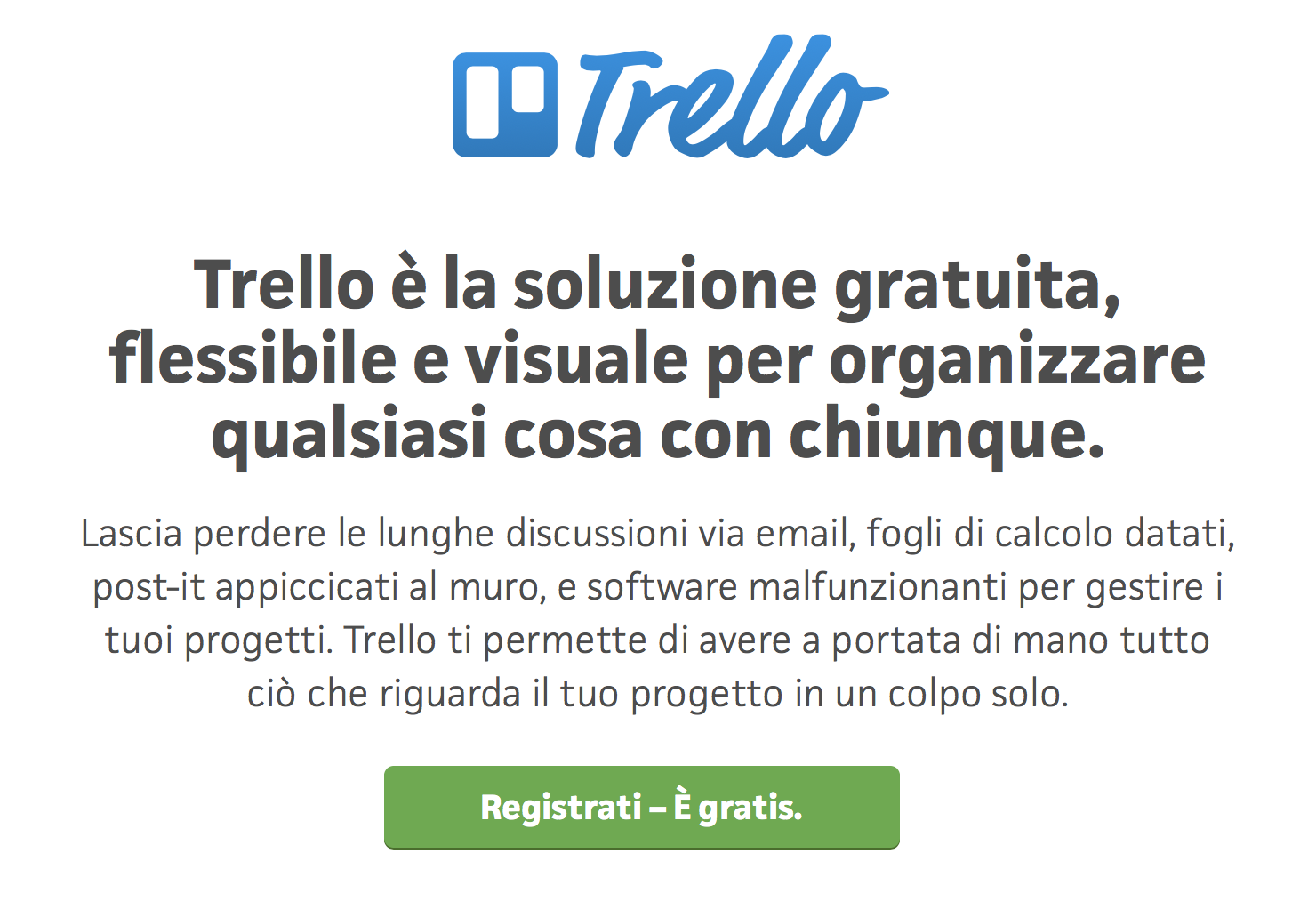 L'invito a registrarsi di Trello