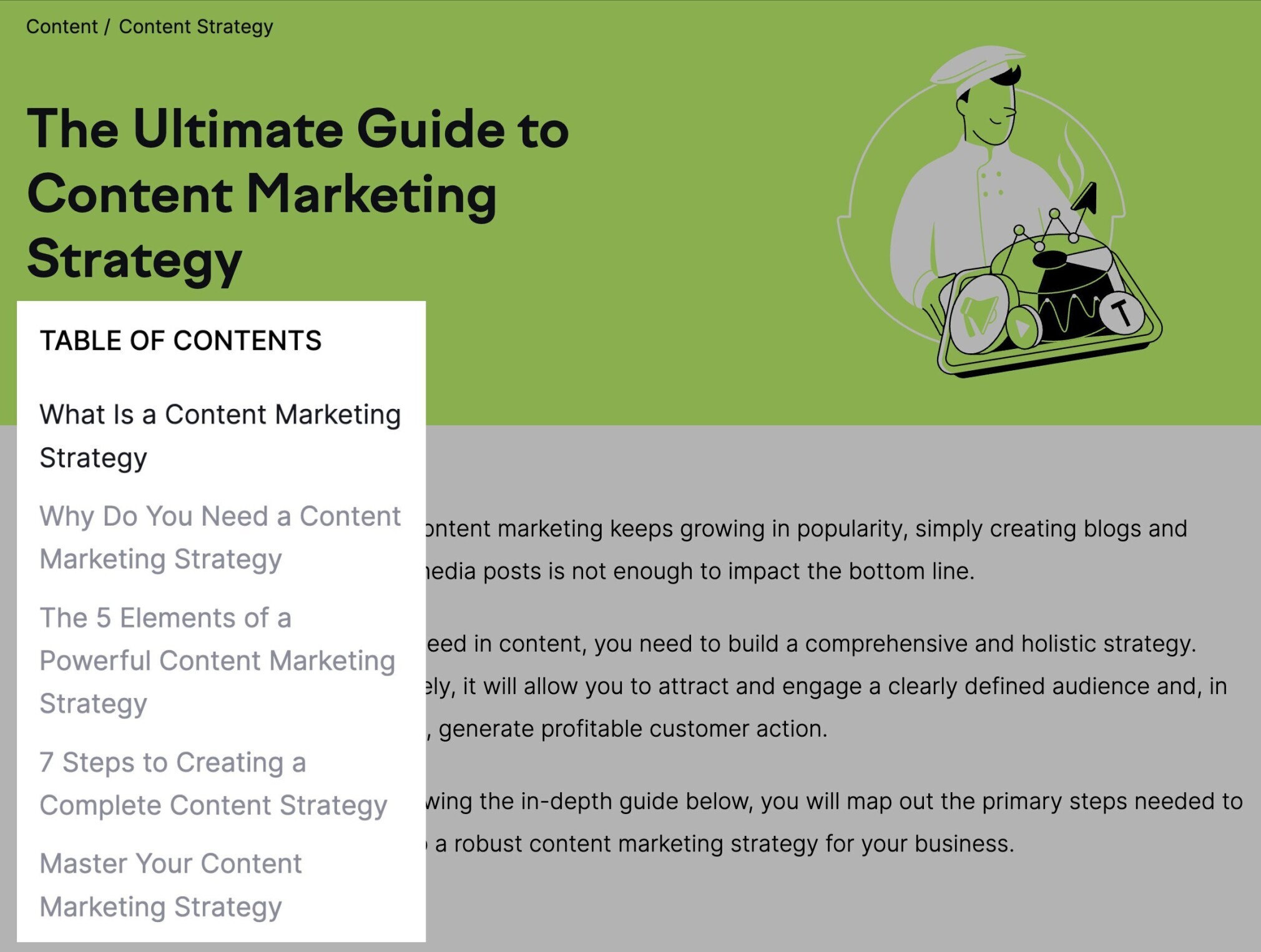 content marketing strategy table of contents