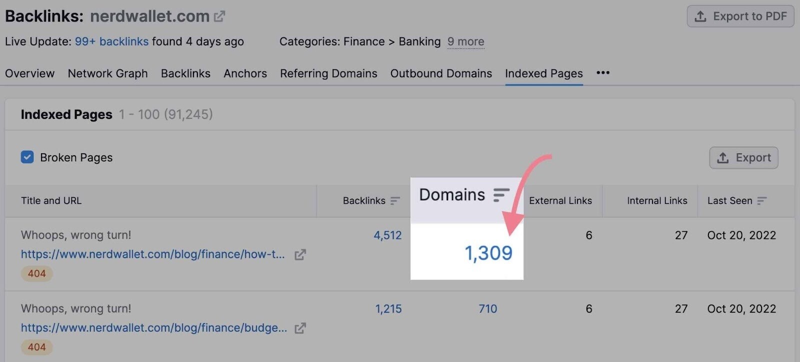 Domains column highlighted