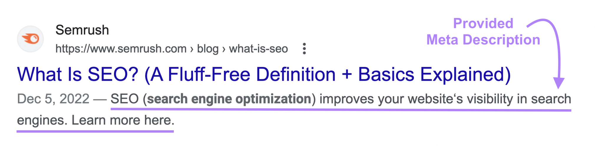 Search engine result showing a provided meta description.