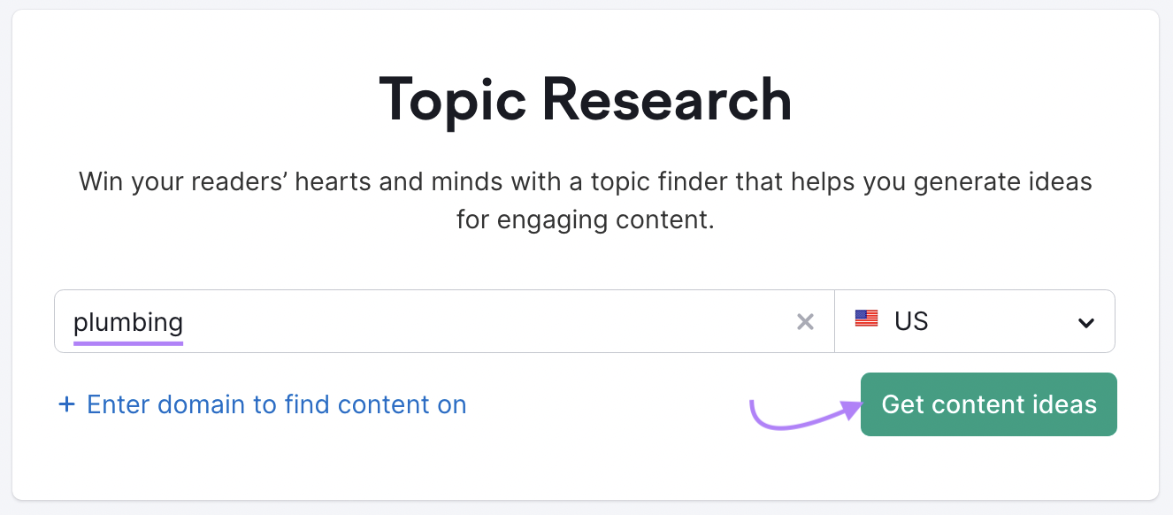 Tìm kiếm “ống nước” ở Mỹ bằng công cụ Topic Research