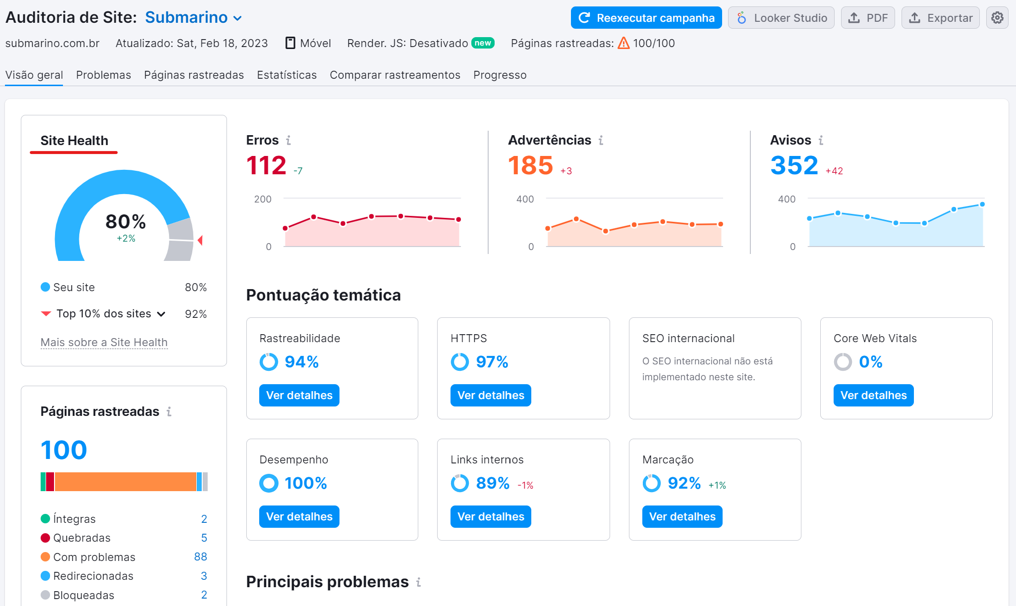 3 passos para impulsionar o SEO do seu site 1 métrica site health na ferramenta auditoria do site