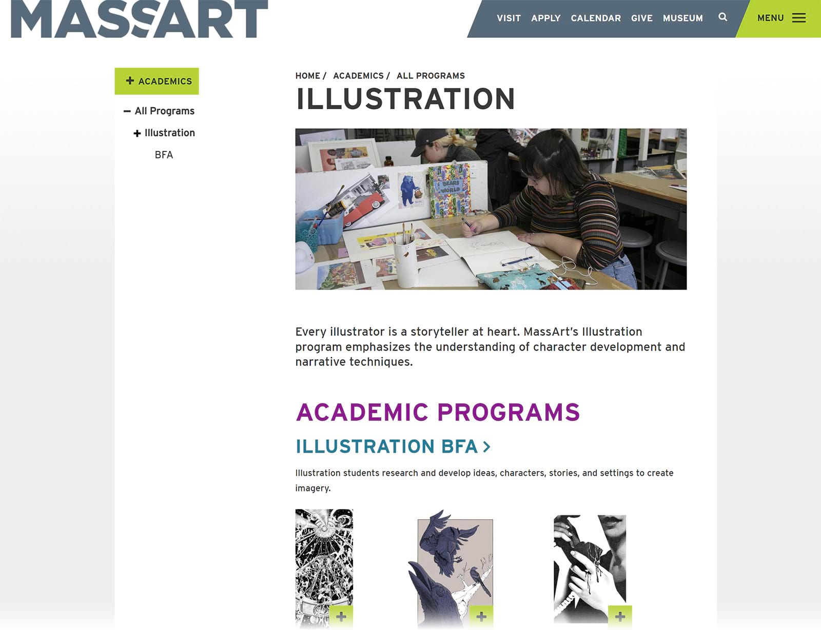 Massart Illustration programs page.