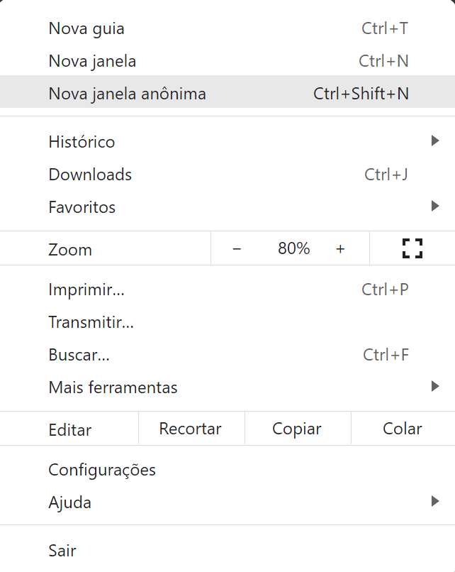 janela anônima no chrome do windows