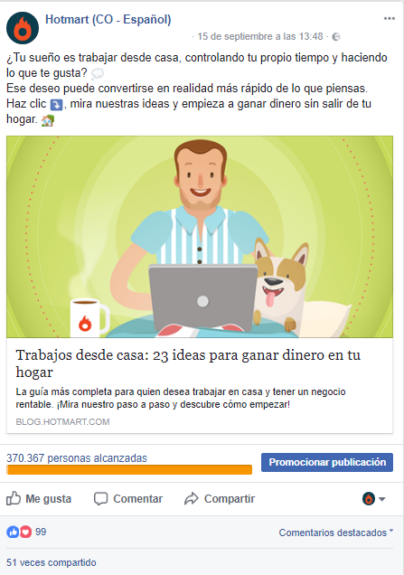 Pérdida de posicionamiento en Google - Ejemplo de un blog post difundido en Facebook.