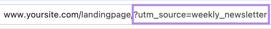 UTM parameter used at the end of a URL to track traffic from a weekly newsletter