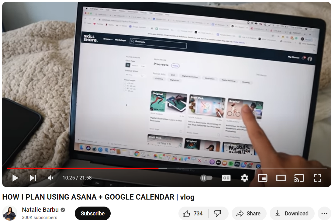 YouTube video teaching however  to usage  Asana and Google Calendar by Natalie Barbu.