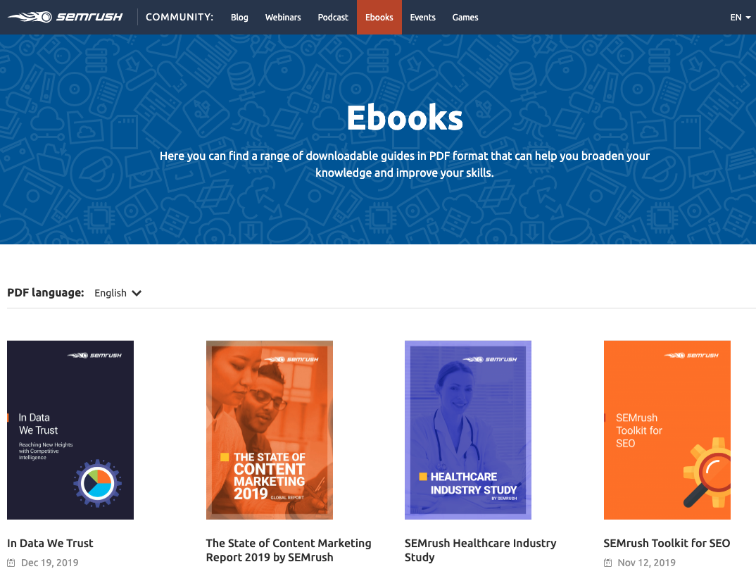 SEMrush Ebooks Section