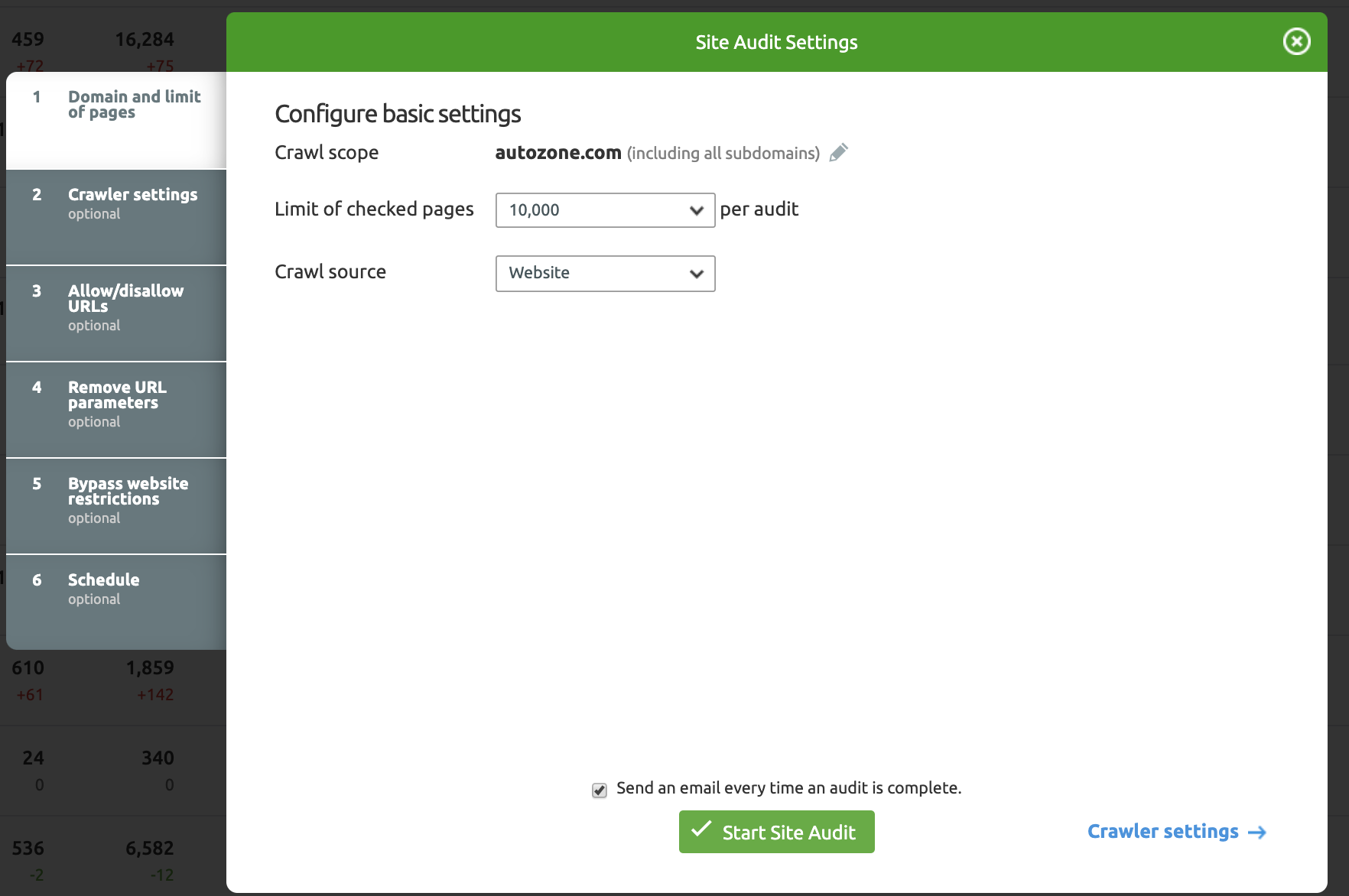 Site Audit configuration