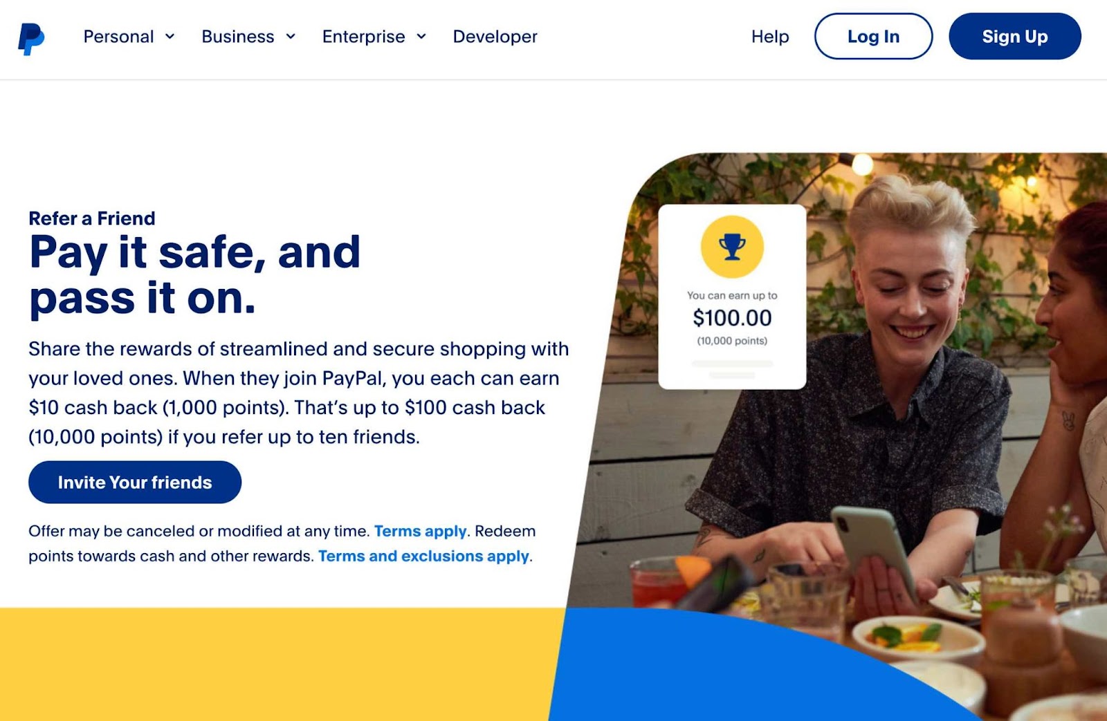 PayPal's "Refer a Friend" landing page