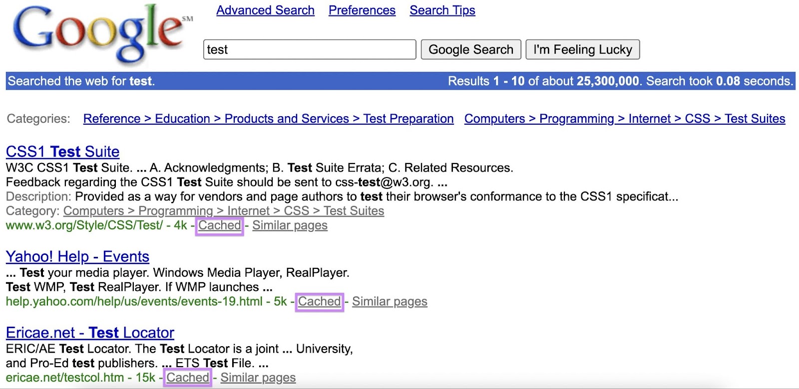 Google SERP on Dec. 3, 2000