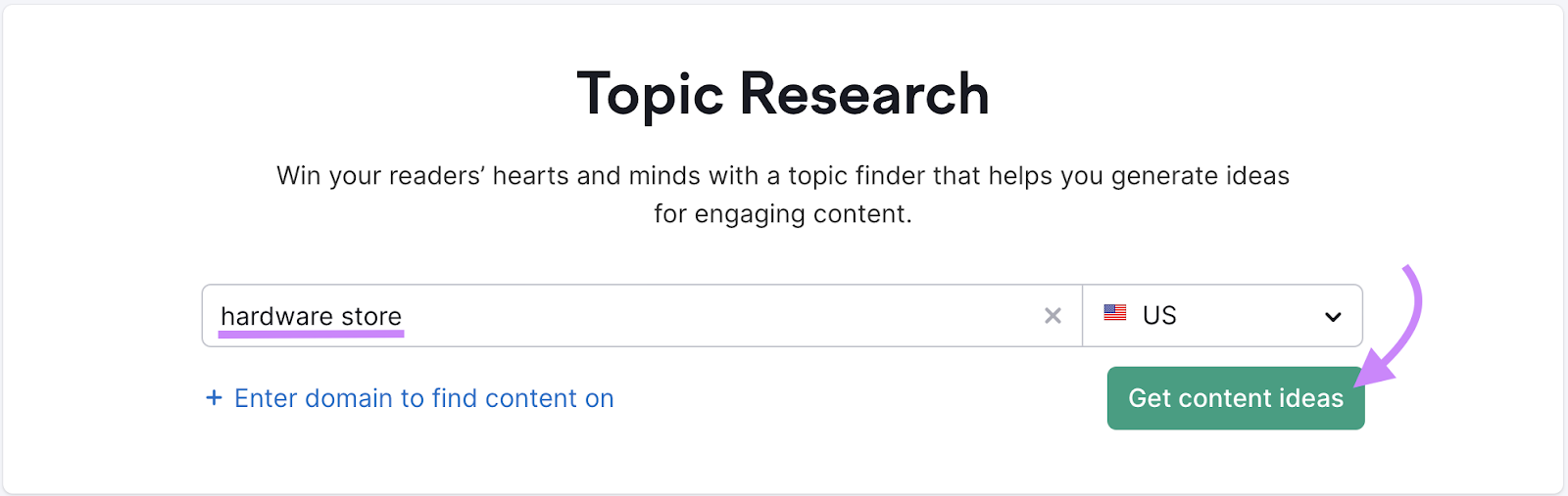 "hardware store" entered into Topic Research search bar