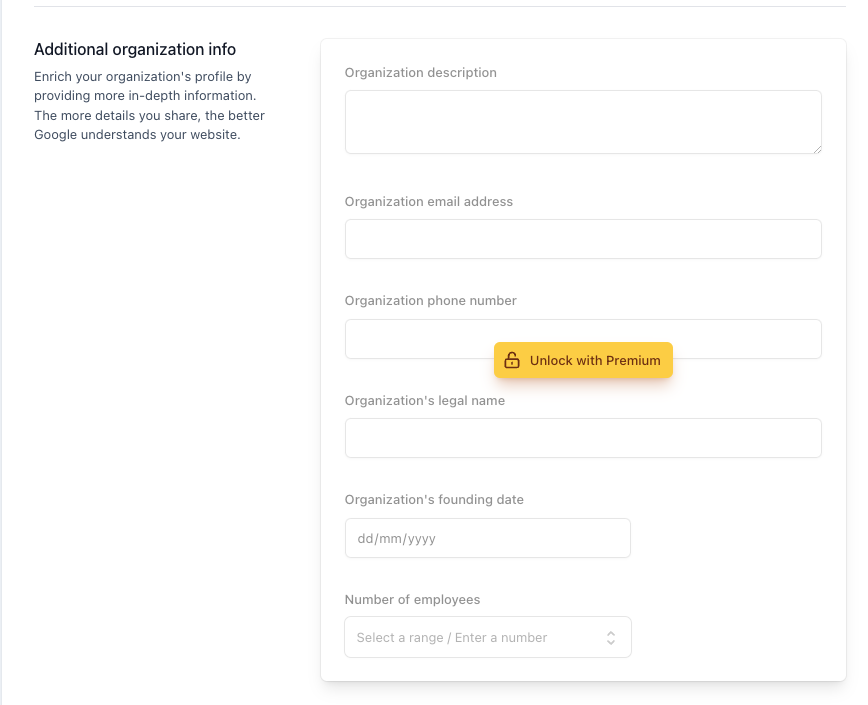 Additional organization info can be unlocked with Yoast Premium